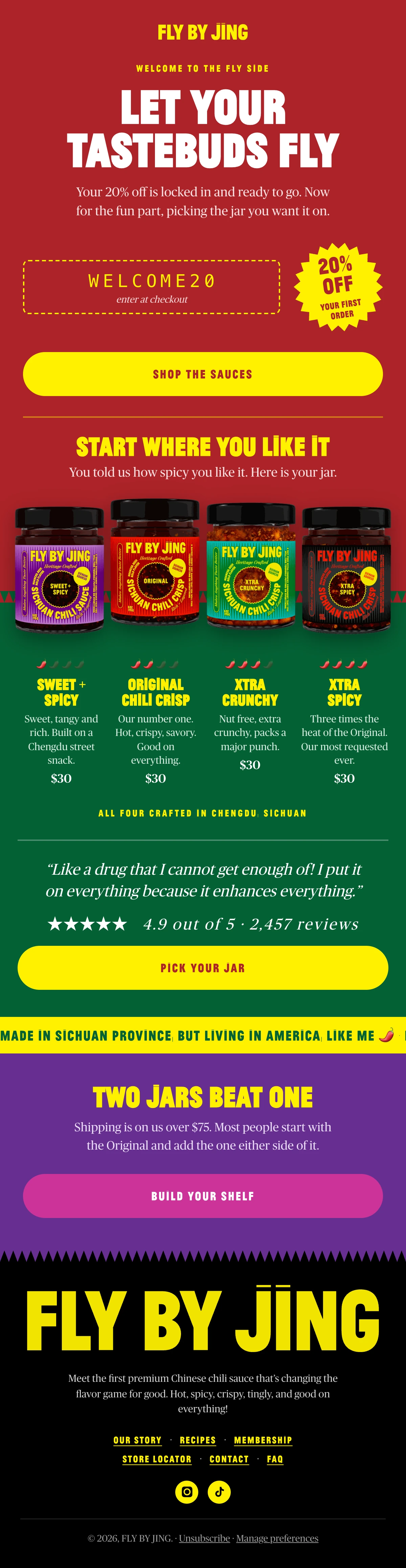 Fly By Jing welcome email design