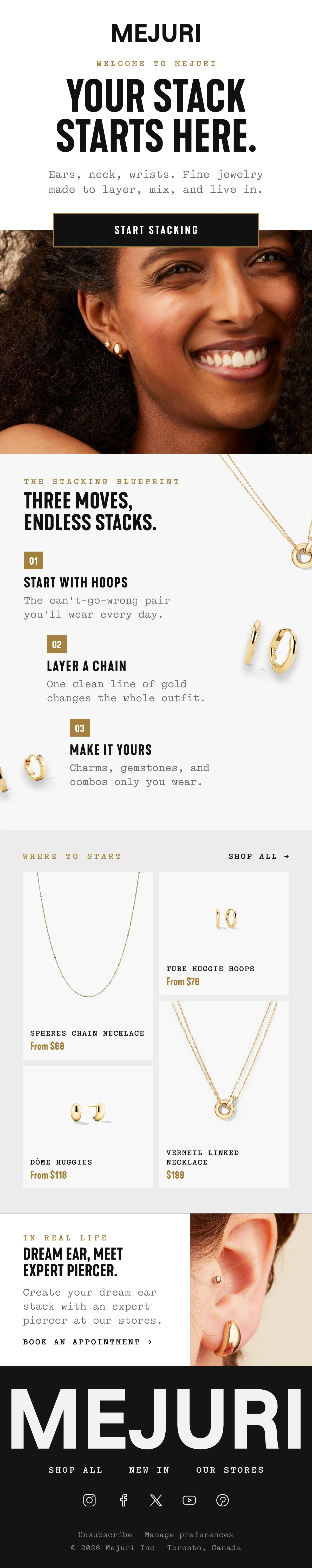 Mejuri welcome email design