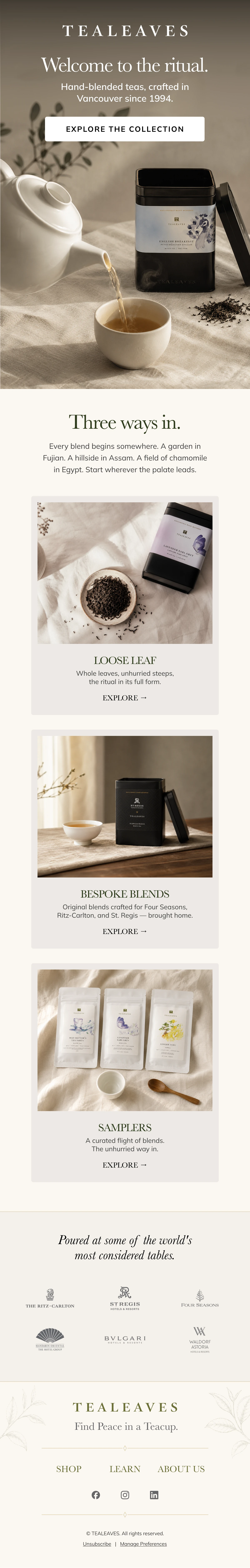 Tealeaves welcome email design